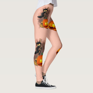 Cat Scared by Pumpkin Fun Halloween Charakter Leggings