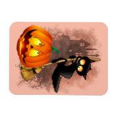 Cat Scared by Pumpkin Fun Halloween Charakter Magnet (Horizontal)