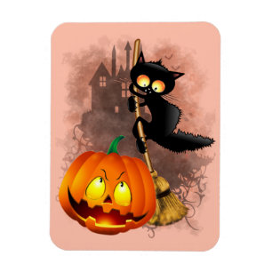 Cat Scared by Pumpkin Fun Halloween Charakter Magnet