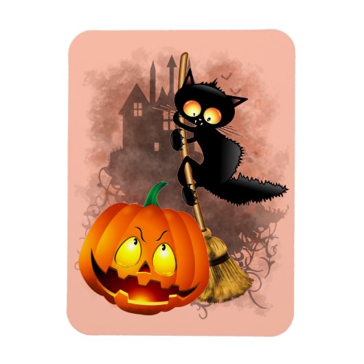 Cat Scared by Pumpkin Fun Halloween Charakter Magnet (Vertikal)