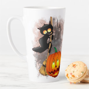 Cat Scared by Pumpkin Fun Halloween Charakter Milchtasse