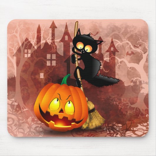 Cat Scared by Pumpkin Fun Halloween Charakter Mousepad (Vorne)