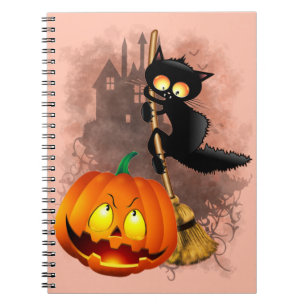 Cat Scared by Pumpkin Fun Halloween Charakter Notizblock