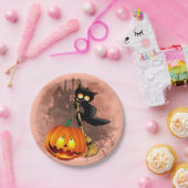 Cat Scared by Pumpkin Fun Halloween Charakter Pappteller (Party)