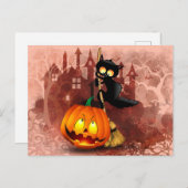 Cat Scared by Pumpkin Fun Halloween Charakter Postkarte (Vorne/Hinten)