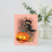 Cat Scared by Pumpkin Fun Halloween Charakter Postkarte (Stehend Vorderseite)