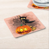 Cat Scared by Pumpkin Fun Halloween Charakter Rechteckiger Pappuntersetzer (angewinkelt)