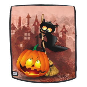 Cat Scared by Pumpkin Fun Halloween Charakter Rucksack