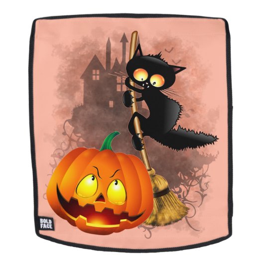 Cat Scared by Pumpkin Fun Halloween Charakter Rucksack (Abnehmbare Front)