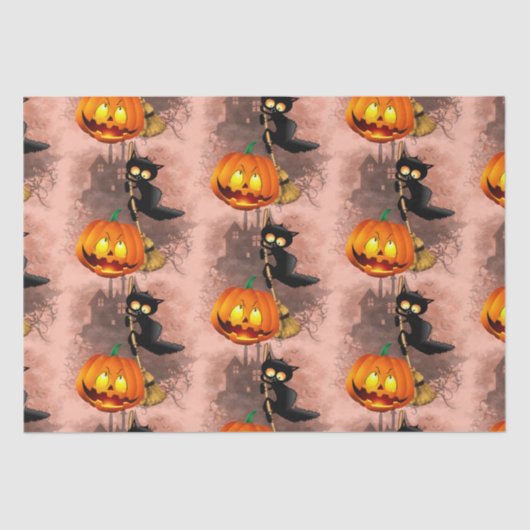 Cat Scared by Pumpkin Fun Halloween Charakter Seidenpapier (Vorderseite)