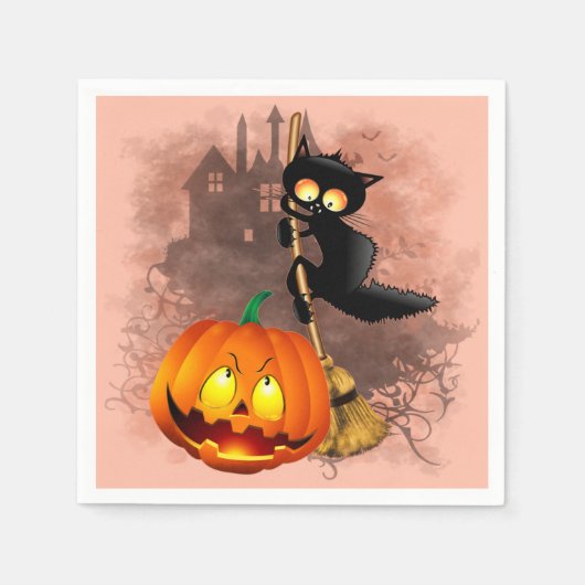 Cat Scared by Pumpkin Fun Halloween Charakter Serviette (Vorderseite)