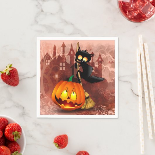 Cat Scared by Pumpkin Fun Halloween Charakter Serviette (Beispiel)