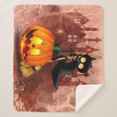 Cat Scared by Pumpkin Fun Halloween Charakter Sherpadecke (Vorderseite)