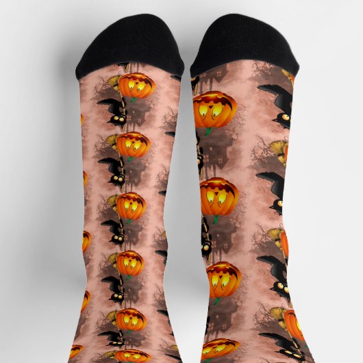 Cat Scared by Pumpkin Fun Halloween Charakter Socken (Oben)