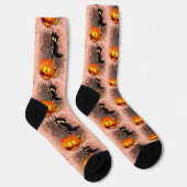 Cat Scared by Pumpkin Fun Halloween Charakter Socken (Rechts)