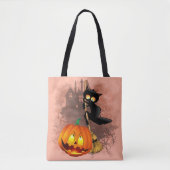 Cat Scared by Pumpkin Fun Halloween Charakter Tasche (Vorderseite)