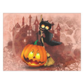 Cat Scared by Pumpkin Fun Halloween Charakter Tischdecke (Vorderseite (Horizontal))