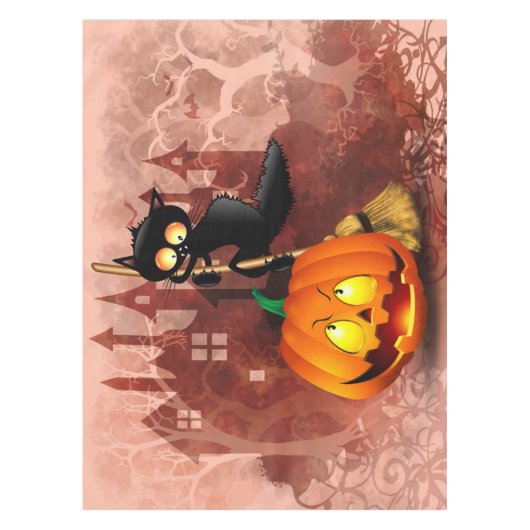 Cat Scared by Pumpkin Fun Halloween Charakter Tischdecke (Vorderseite)