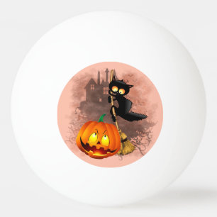 Cat Scared by Pumpkin Fun Halloween Charakter Tischtennisball