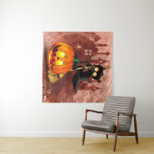 Cat Scared by Pumpkin Fun Halloween Charakter Wandteppich (Beispiel (Horizontal))
