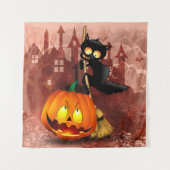 Cat Scared by Pumpkin Fun Halloween Charakter Wandteppich (Vorderseite)