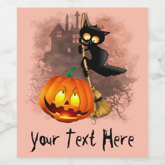 Cat Scared by Pumpkin Fun Halloween Charakter Weinetikett (Einzelnes Label)
