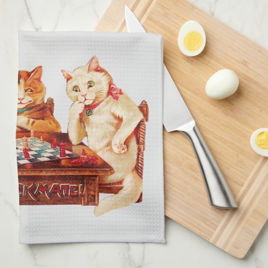 Cat Schach Checkmate Louis Wain Geschirrtuch (Viertel Falte)