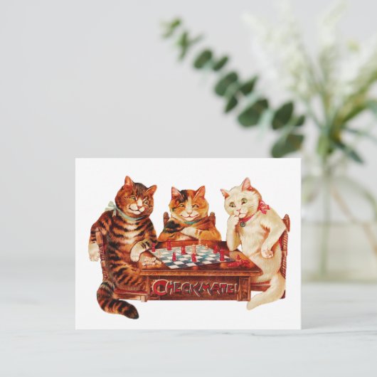Cat Schach Checkmate Louis Wain Postkarte (Stehend Vorderseite)