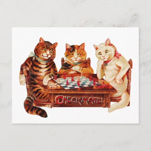 Cat Schach Checkmate Louis Wain Postkarte (Vorderseite)