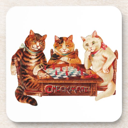 Cat Schach Checkmate Louis Wain Untersetzer (Vorderseite)