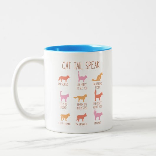 Cat Schwanz Speak, Funny Cat Communication Zweifarbige Tasse (Links)