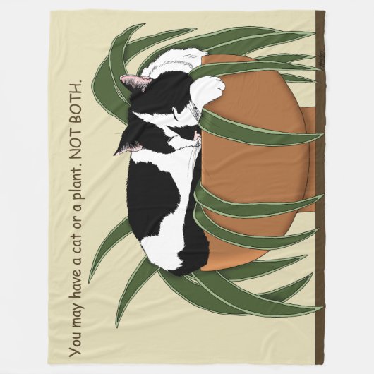 Cat Schwarz-weiß Pflanze Funny Fleecedecke (Vorderseite)