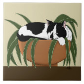 Cat Schwarz-weiß Pflanze Funny Fliese (Vorderseite)