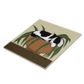 Cat Schwarz-weiß Pflanze Funny Fliese (Seite)