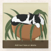 Cat Schwarz-weiß Pflanze Funny Glasuntersetzer (Vorderseite)