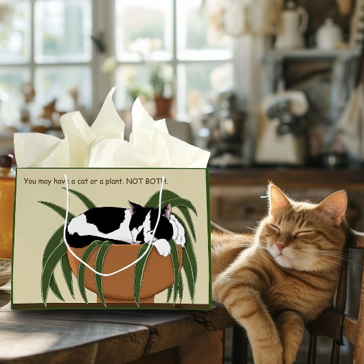 Cat Schwarz-weiß Pflanze Funny Große Geschenktüte