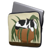 Cat Schwarz-weiß Pflanze Funny Laptopschutzhülle (Vorderseite Links)
