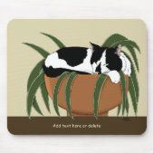 Cat Schwarz-weiß Pflanze Funny Mousepad (Vorne)