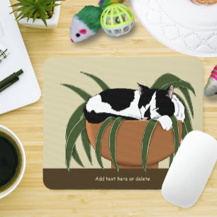 Cat Schwarz-weiß Pflanze Funny Mousepad