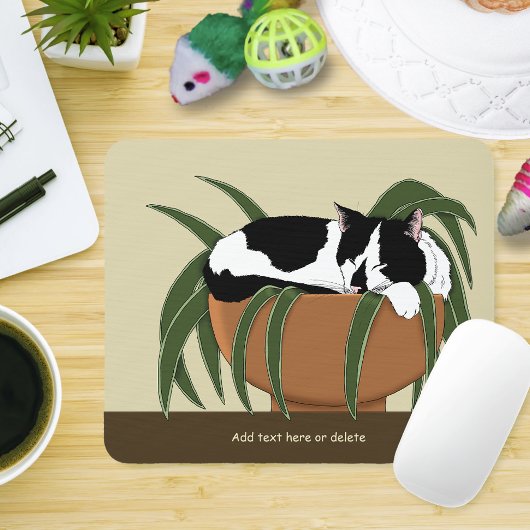 Cat Schwarz-weiß Pflanze Funny Mousepad