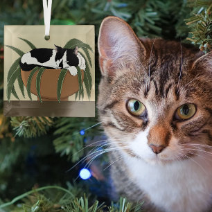 Cat Schwarz-weiß Pflanze Funny Ornament Aus Glas