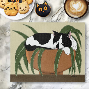 Cat Schwarz-weiß Pflanze Funny Puzzle