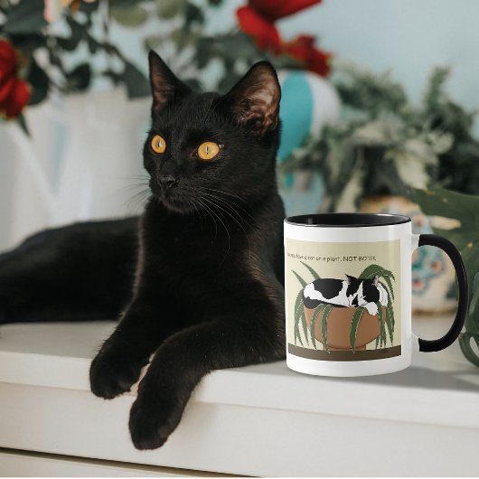 Cat Schwarz-weiß Pflanze Funny Tasse