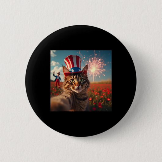 Cat Selfie 4. Juli American Flag Patriotic USA Button (Vorderseite)