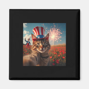 Cat Selfie 4. Juli American Flag Patriotic USA Magnet