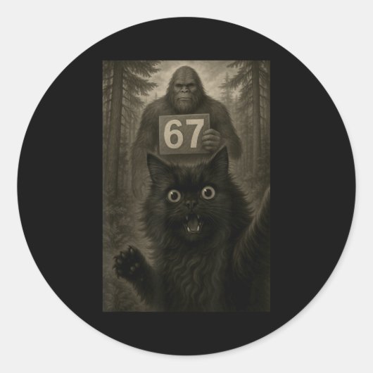 Cat Selfie 67 Meme Six Seven Funny Bigfoot Runder Aufkleber (Vorderseite)