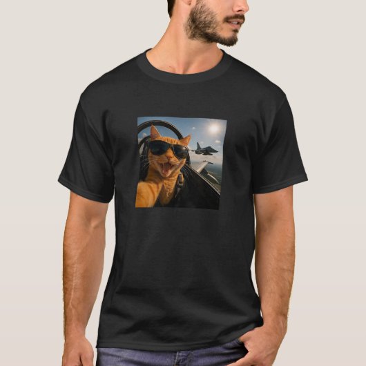 Cat Selfie Jet Airplane Funny Cat T-Shirt (Vorderseite)
