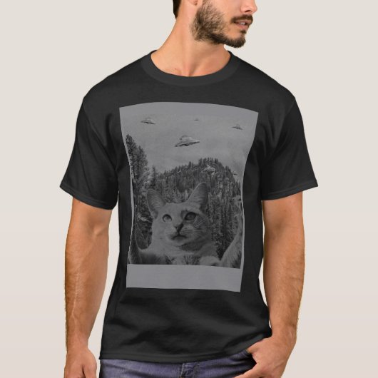 Cat Selfie Meme UFO Sighting Alien Verschwörung Sc T-Shirt (Vorderseite)