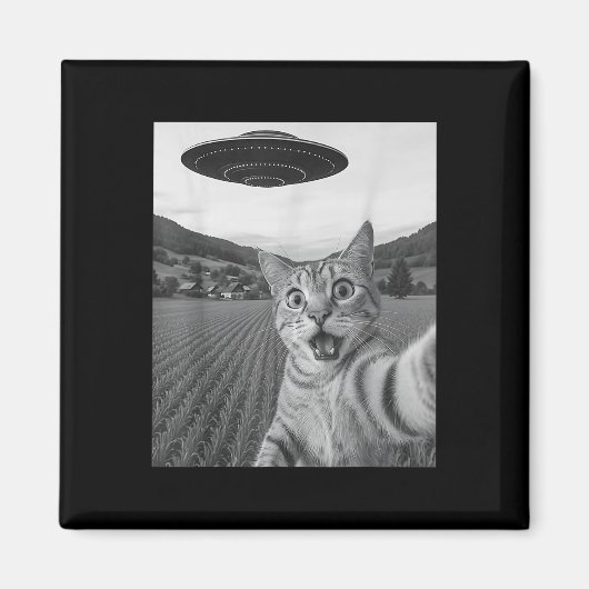 Cat Selfie mit Alien Ufo Funny Cat Funny Alien Magnet (Vorne)