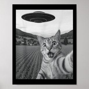 Cat Selfie mit Alien Ufo Funny Cat Funny Alien Poster